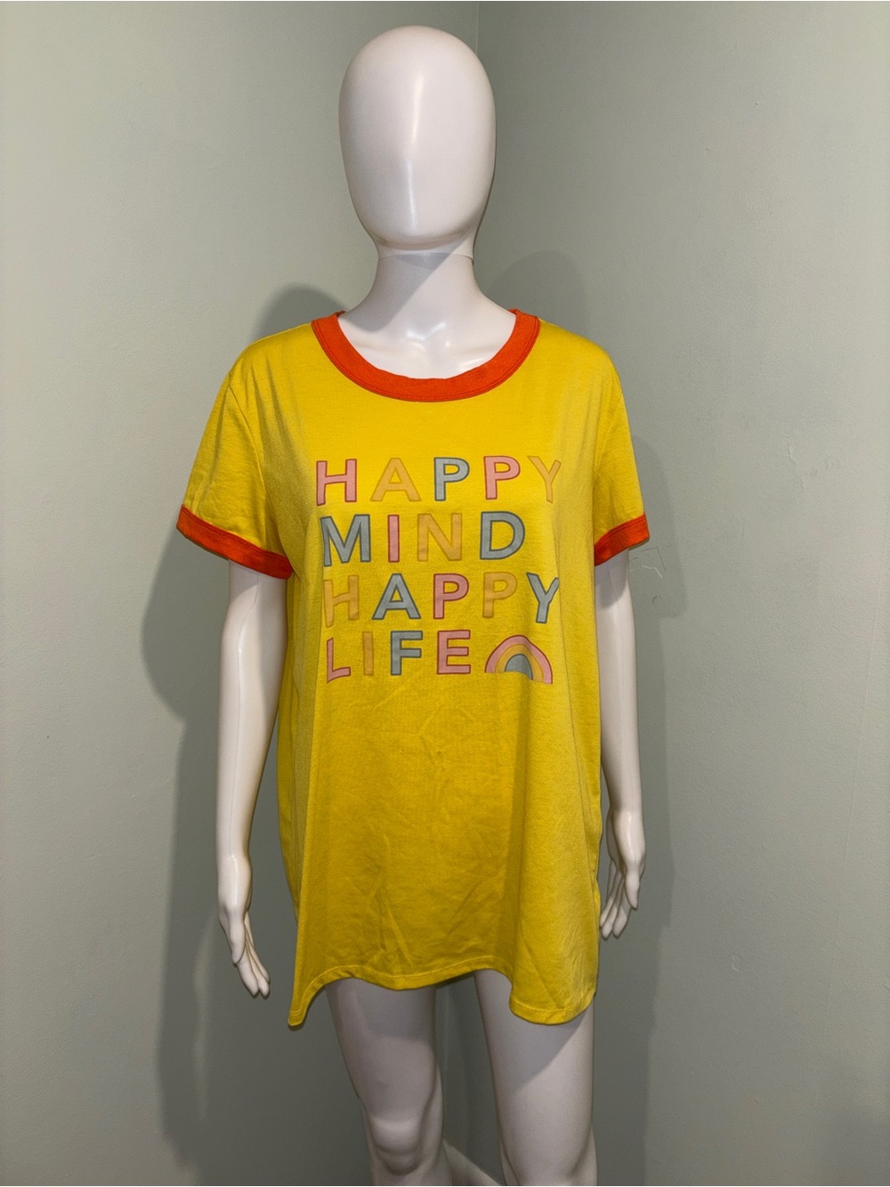 LulaRoe Yellow & Orange “Happy Mind Happy Life” Short Sleeve T-Shirt - L